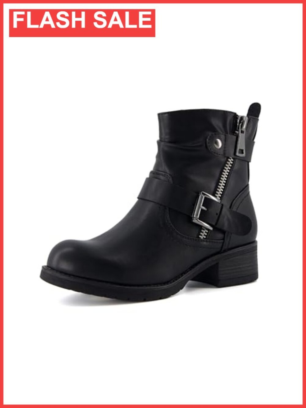 Womens Faux Leather Motorcycle Ankle Boots Memory Foam Side Zipper Block Heel